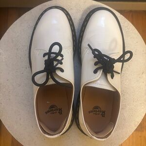 Dr. Martens White Leather Flats with Black Laces